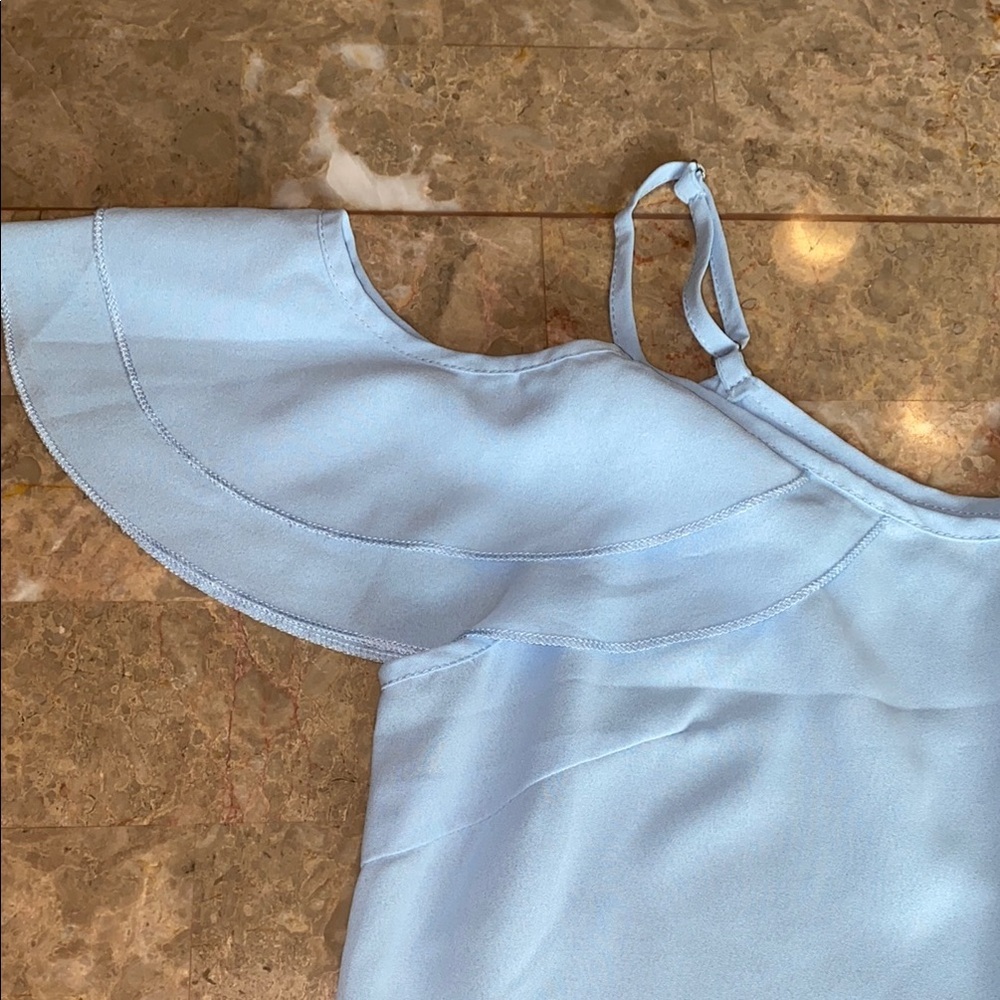 Chic Sky Blue Off-Shoulder Blouse - Picture 2 of 7